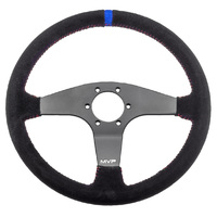 MVP Black 350mm Suede Steering Wheel Flat With Red Stitching VPR-205
