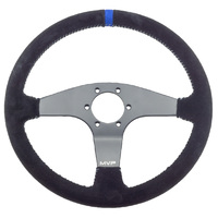 MVP Black 350mm Suede Steering Wheel Flat With Grey Stitching VPR-207