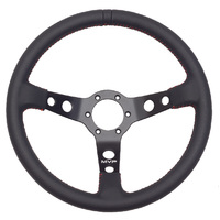 MVP Black 350mm Leather Steering Wheel Dished With Red Stitching VPR-211