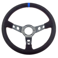 MVP Black 350mm Suede Steering Wheel Dished With Red Stitching VPR-215