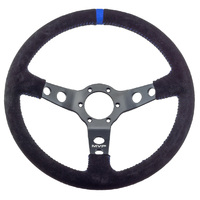 MVP Black 350mm Suede Steering Wheel Dished With Blue Stitching VPR-216