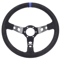 MVP Black 350mm Suede Steering Wheel Dished With Grey Stitching VPR-217