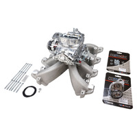 VPW Intake Manifold & Carburettor Kit, LS1 Holden Commodore Chev Air Max Single Plain, Repro Holley Style 750CFM Vac Sec, Carburettor, Kit