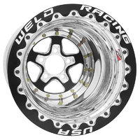 Weld Racing Alumastar Drag Rim Black Centre 15" x 10", 4" B/S With 5 x 4.50" B/C, Double Bead-Loc With M/T Tyres