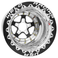 Weld Racing Alumastar Drag Rim Black Centre 15" x 12", 3" B/S With 5 x 4.50" B/C, Double Bead-Loc With M/T Tyres