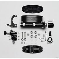 Wilwood Master Cylinder Alum Tandem w/ Bracket and Valve 1-1/8 in. Bore Tandem Outlet Alum Black E-coat 8.76 in. Length Kit