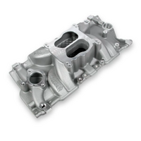 Weiand SB Chev Street Warrior Intake Manifold Square/Spread Bore (late) w/ 1987 & later cast iron heads, Satin Finish