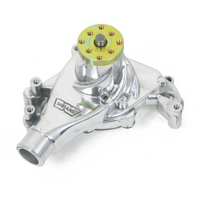 Weiand SB Chev Action +Plus Water Pump With "Twisted Snout" design, Long, Polished Finish