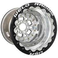 Weld Racing Wheel Drag Rear V-Series 15x15 Size 5x4.5 Bolt Pattern 4 Backspace Black Center Polished Shell Each WE84B-515208