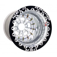 Weld Racing Wheel V-Series 15x10 Size 5x4.75 Bolt Pattern 4 in. Backspace Polished Center Polished Shell Black DBL MT Each WE84P-510278MB