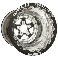 Weld Racing Wheel Alumastar 15x12 Size 5x4.5 Bolt Pattern 4 in. Backspace Black Center Polished Shell Black SBL MT Each WE88B512208F