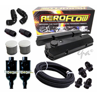 Aeroflow for Ford 289 302 351 Windsor V8 Alloy Rocker Covers Breather Kit Black
